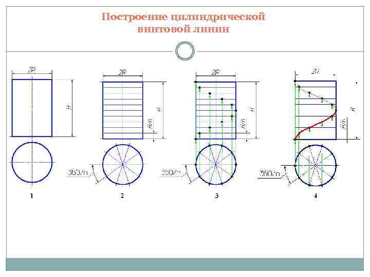 Построение цилиндрической винтовой линии 