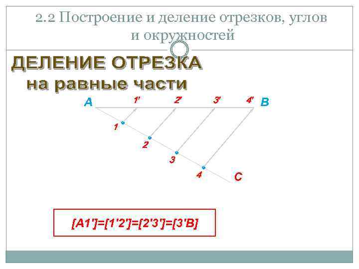 2. 2 Построение и деление отрезков, углов и окружностей 1' А 1 2' 3'