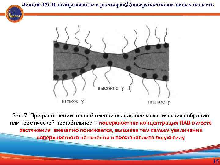 Лекция 13: Пенообразование в растворах поверхностно-активных веществ . Рис. 7. При растяжении пенной пленки вследствие