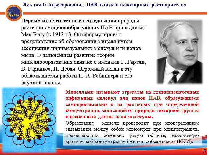 Лекция 1: Агрегирование ПАВ в воде и неполярных растворителях Первые количественные исследования природы растворов