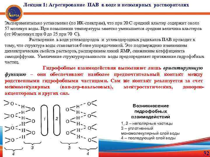 Лекция 1: Агрегирование ПАВ в воде и неполярных растворителях Экспериментально установлено (по ИК-спектрам), что