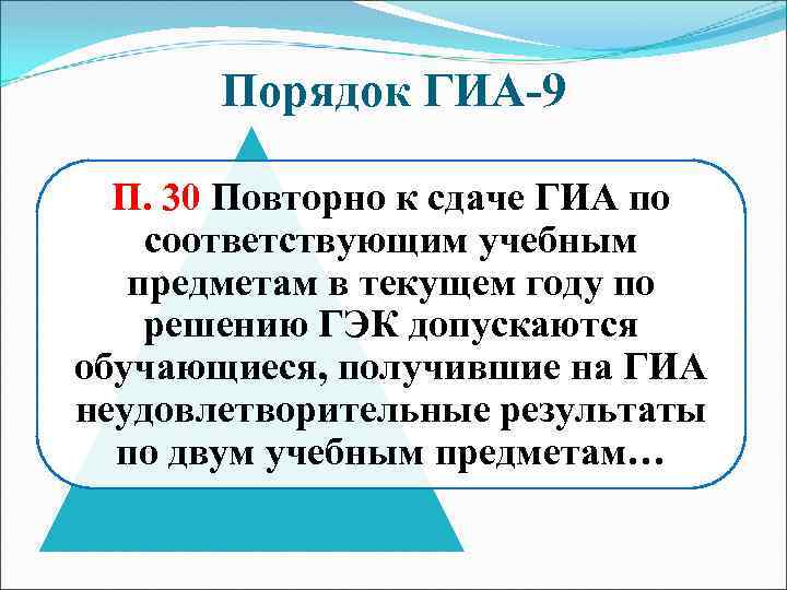 Порядок ГИА-9 П. 30 Повторно к сдаче ГИА по соответствующим учебным предметам в текущем