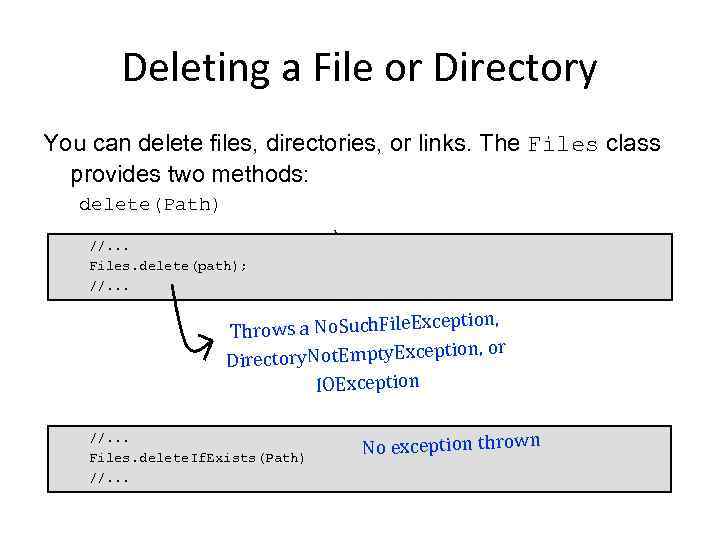 Deleting a File or Directory You can delete files, directories, or links. The Files