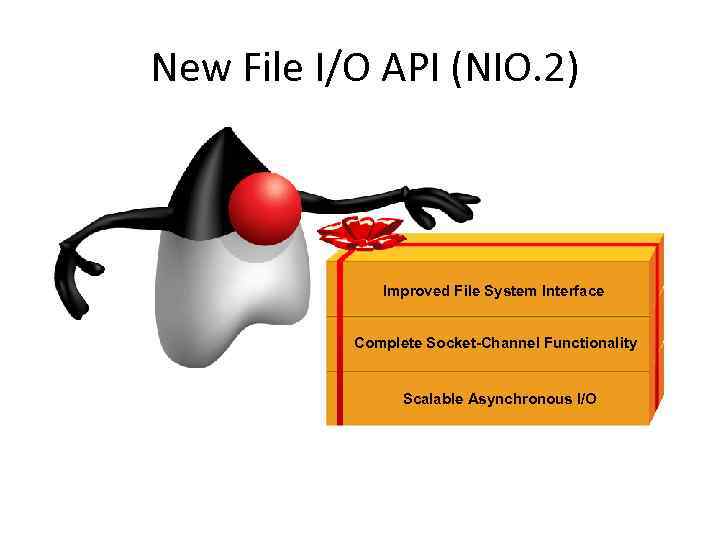  New File I/O API (NIO. 2) Improved File System Interface Complete Socket-Channel Functionality