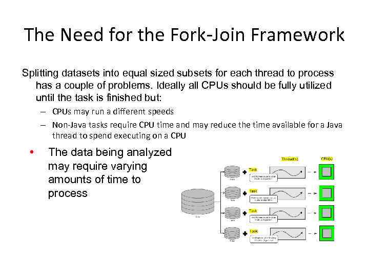 The Need for the Fork-Join Framework Splitting datasets into equal sized subsets for each