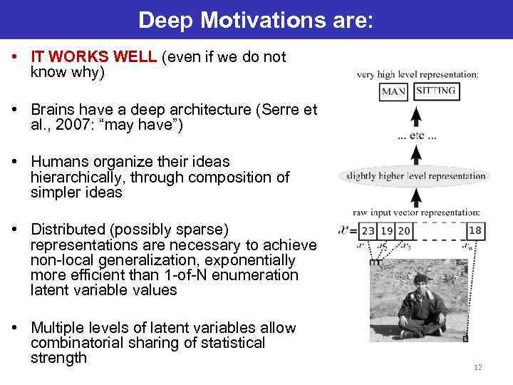Deep Motivations are: • IT WORKS WELL (even if we do not know why)