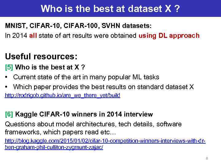 Who is the best at dataset X ? MNIST, CIFAR-100, SVHN datasets: In 2014