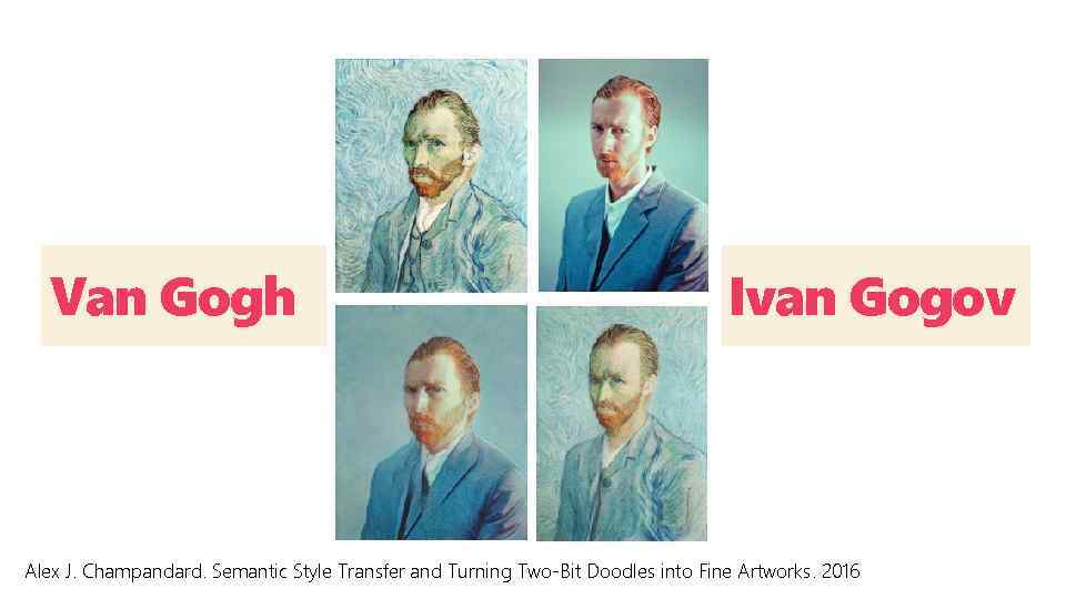 Van Gogh Ivan Gogov Alex J. Champandard. Semantic Style Transfer and Turning Two-Bit Doodles