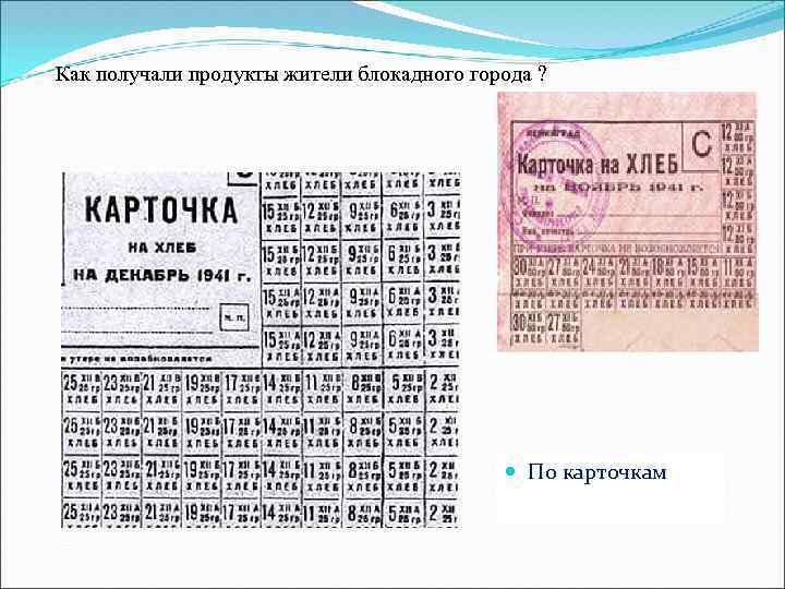 Как получали продукты жители блокадного города ? По карточкам 