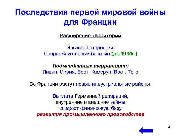 Последствия первой мировой войны для Франции Расширение территорий Эльзас, Лотарингия, Саарский угольный бассейн (до