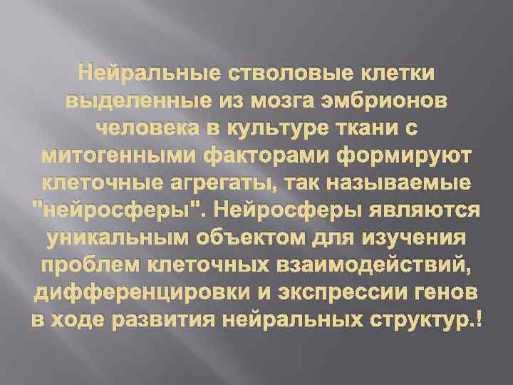 Нейральные стволовые клетки выделенные из мозга эмбрионов человека в культуре ткани с митогенными факторами