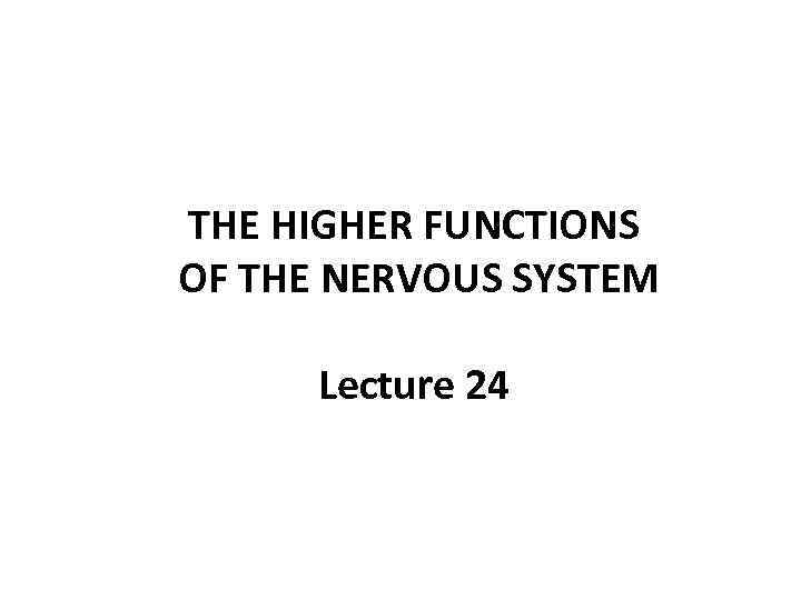 THE HIGHER FUNCTIONS OF THE NERVOUS SYSTEM Lecture 24 