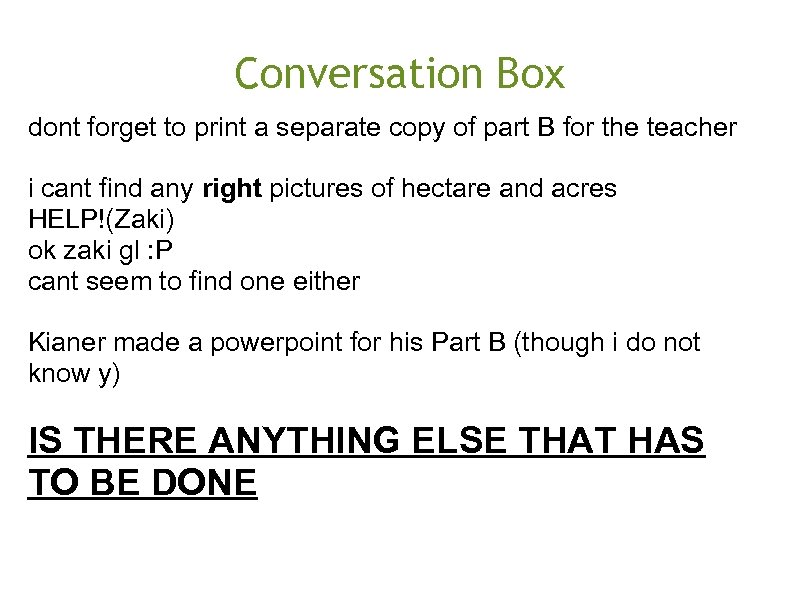 Conversation Box dont forget to print a separate copy of part B for the