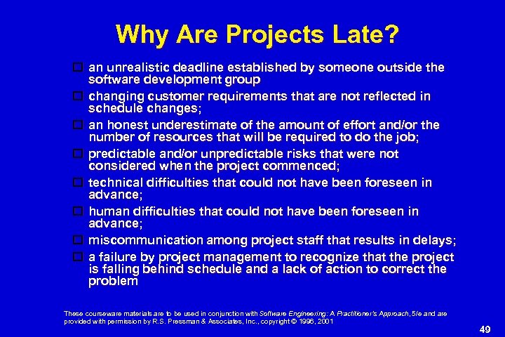 Why Are Projects Late? an unrealistic deadline established by someone outside the software development