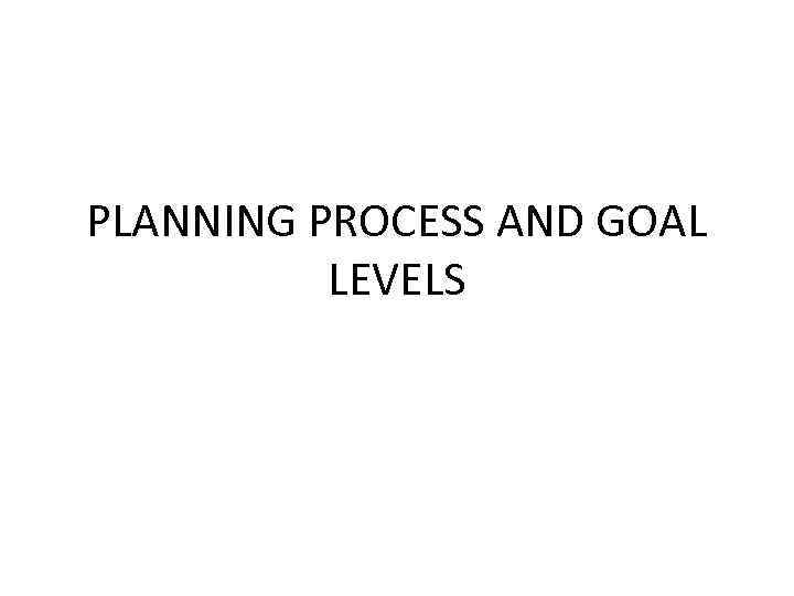 PLANNING PROCESS AND GOAL LEVELS 