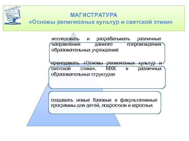 МАГИСТРАТУРА «Основы религиозных культур и светской этики» исследовать и разрабатывать различные направления данного сопровождения