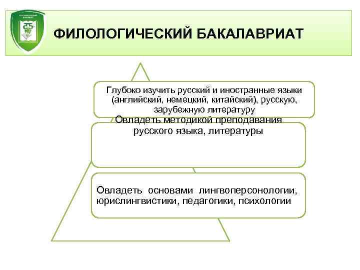 ФИЛОЛОГИЧЕСКИЙ БАКАЛАВРИАТ Глубоко изучить русский и иностранные языки (английский, немецкий, китайский), русскую, зарубежную литературу