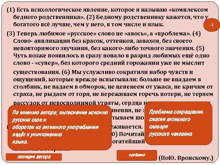 (1) Есть психологическое явление, которое я называю «комплексом бедного родственника» . (2) Бедному родственнику