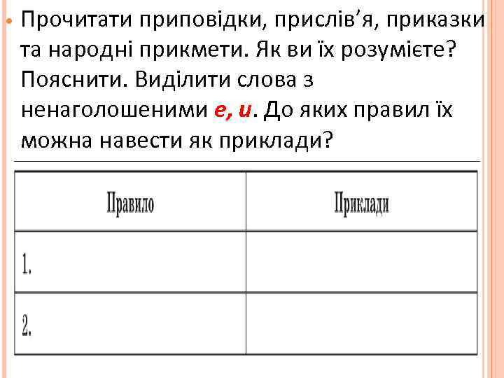  • Прочитати приповідки, прислів’я, приказки та народні прикмети. Як ви їх розумієте? Пояснити.