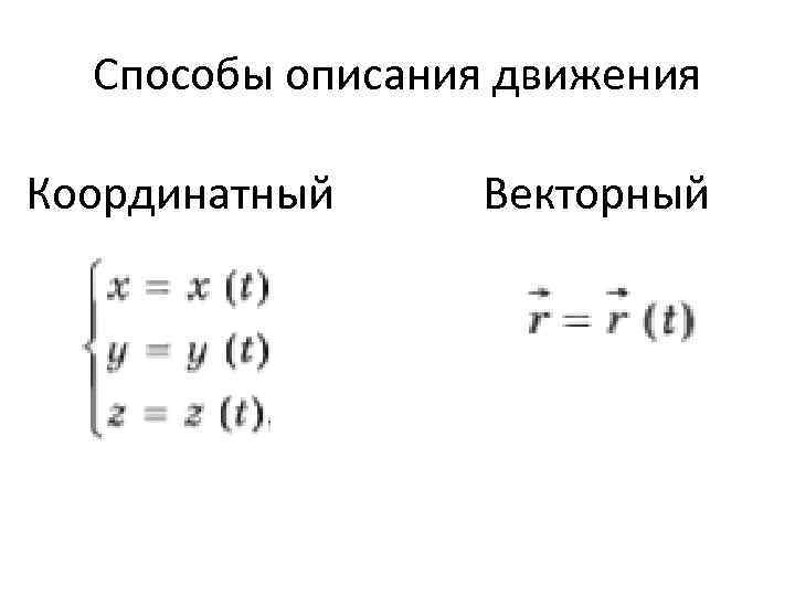 Способы описания движения Координатный Векторный 