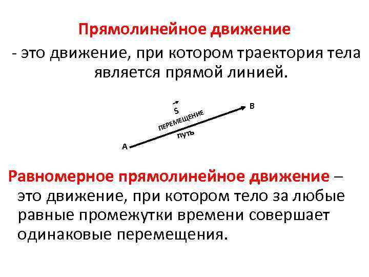 Прямолинейное движение - это движение, при котором траектория тела является прямой линией. S Е