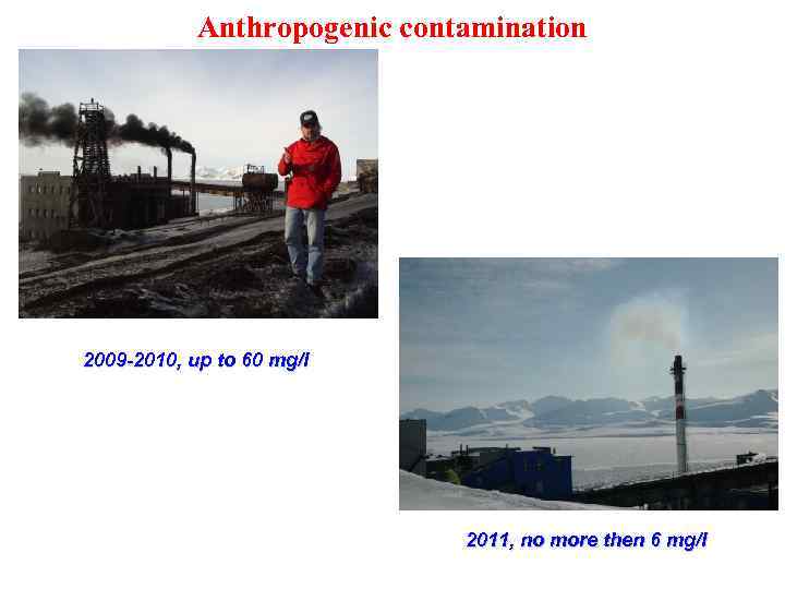 Anthropogenic contamination 2009 -2010, up to 60 mg/l 2011, no more then 6 mg/l