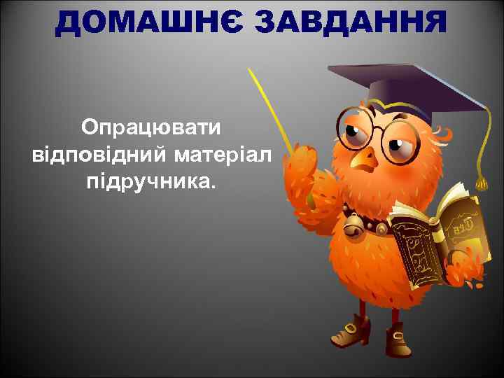 ДОМАШНЄ ЗАВДАННЯ Опрацювати відповідний матеріал підручника. 