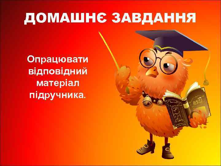 ДОМАШНЄ ЗАВДАННЯ Опрацювати відповідний матеріал підручника. 