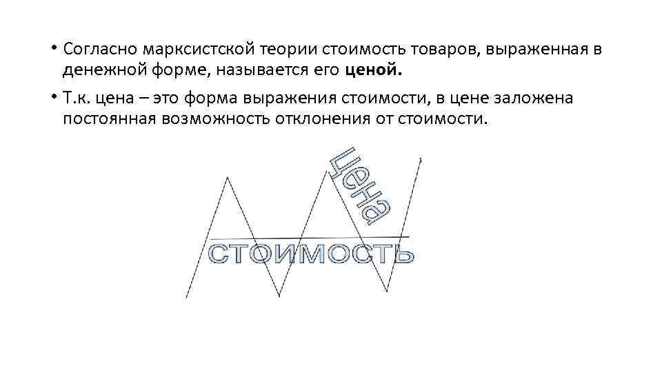  • Согласно марксистской теории стоимость товаров, выраженная в денежной форме, называется его ценой.