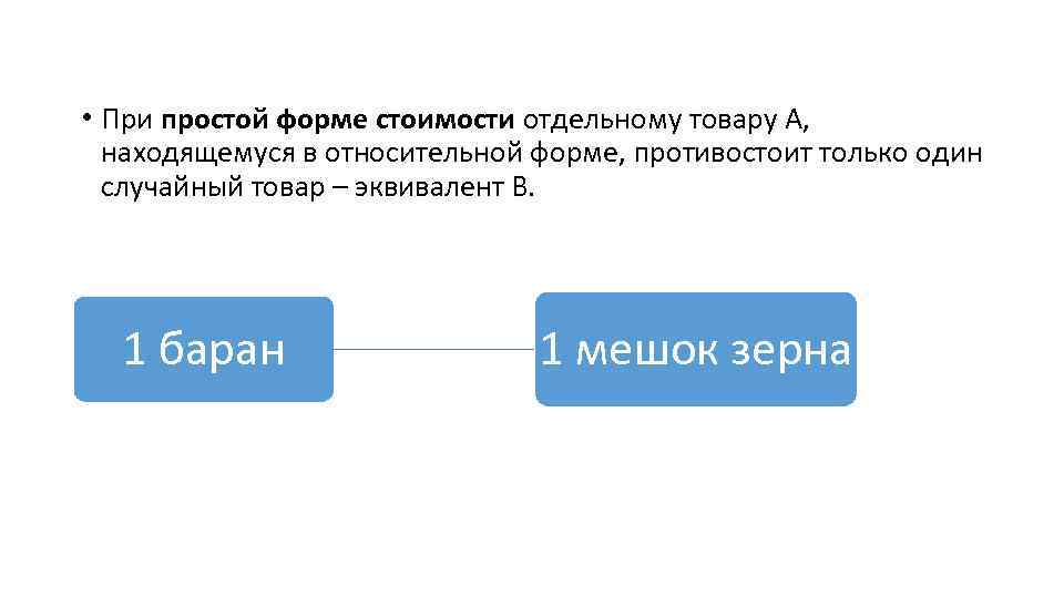  • При простой форме стоимости отдельному товару А, находящемуся в относительной форме, противостоит