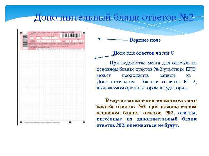 Дополнительный бланк ответов № 2 Верхнее поле Поле для ответов части С При недостатке