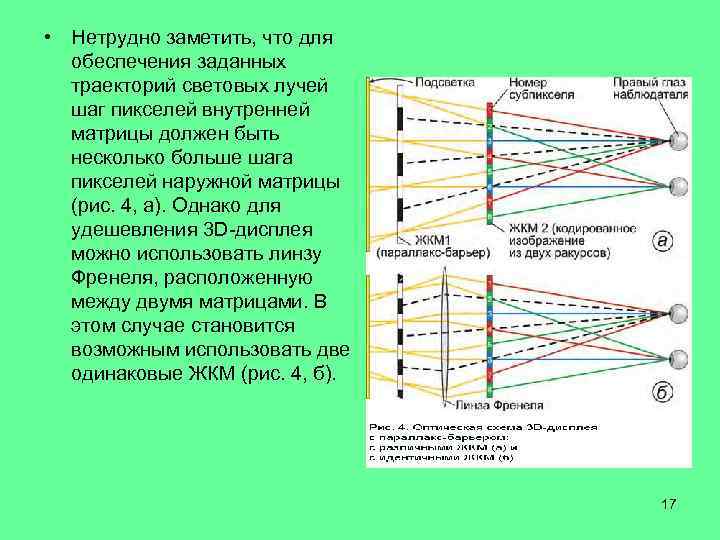  • Нетрудно заметить, что для обеспечения заданных траекторий световых лучей шаг пикселей внутренней