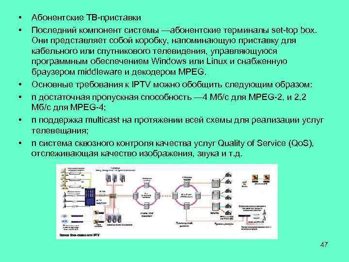  • • • Абонентские ТВ-приставки Последний компонент системы —абонентские терминалы set-top box. Они