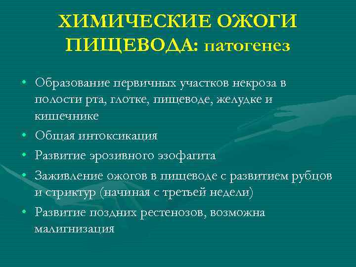 ХИМИЧЕСКИЕ ОЖОГИ ПИЩЕВОДА: патогенез • Образование первичных участков некроза в полости рта, глотке, пищеводе,