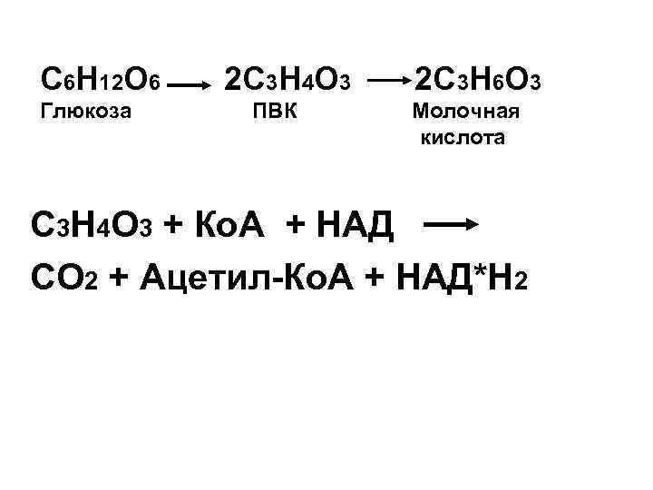 С 6 Н 12 О 6 Глюкоза 2 С 3 Н 4 О 3