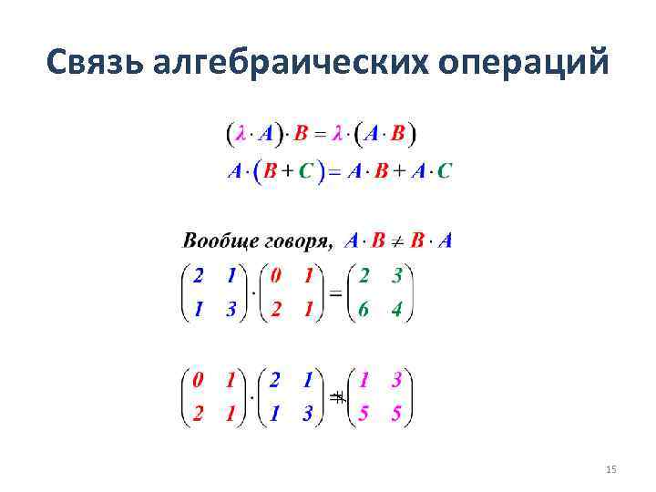  Связь алгебраических операций 15 