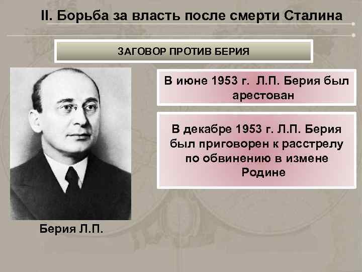 II. Борьба за власть после смерти Сталина ЗАГОВОР ПРОТИВ БЕРИЯ В июне 1953 г.