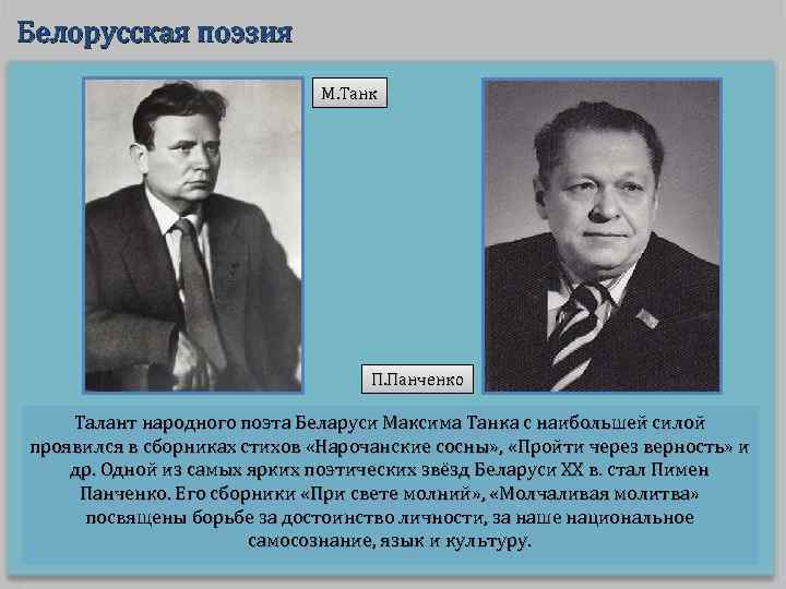 Белорусская поэзия М. Танк П. Панченко Талант народного поэта Беларуси Максима Танка с наибольшей