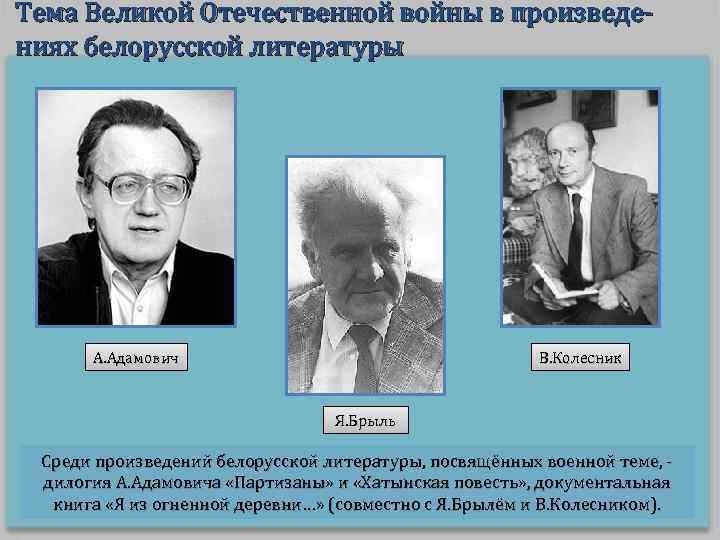 Тема Великой Отечественной войны в произведениях белорусской литературы А. Адамович В. Колесник Я. Брыль