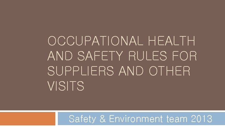 OCCUPATIONAL HEALTH AND SAFETY RULES FOR SUPPLIERS AND OTHER VISITS Safety & Environment team