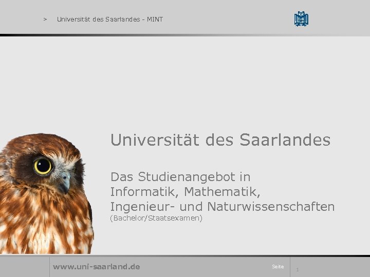 > Universität des Saarlandes - MINT Universität des Saarlandes Das Studienangebot in Informatik, Mathematik,