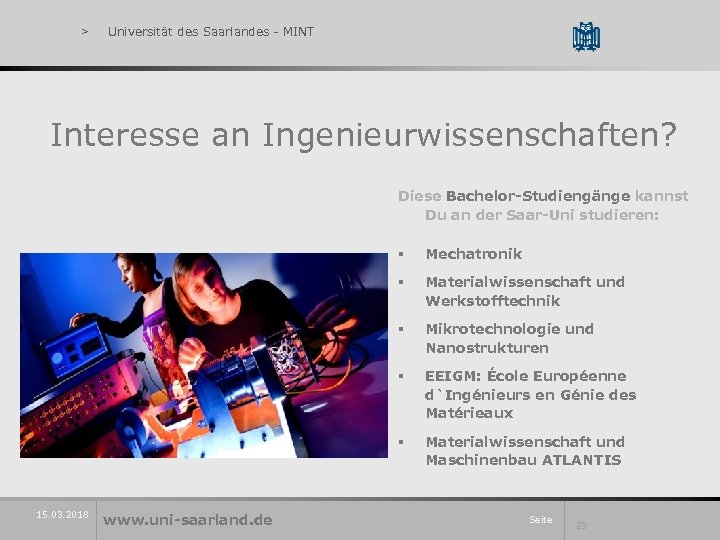 > Universität des Saarlandes - MINT Interesse an Ingenieurwissenschaften? Diese Bachelor-Studiengänge kannst Du an