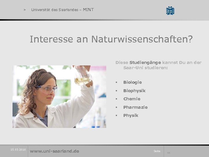 > Universität des Saarlandes – MINT Interesse an Naturwissenschaften? Diese Studiengänge kannst Du an