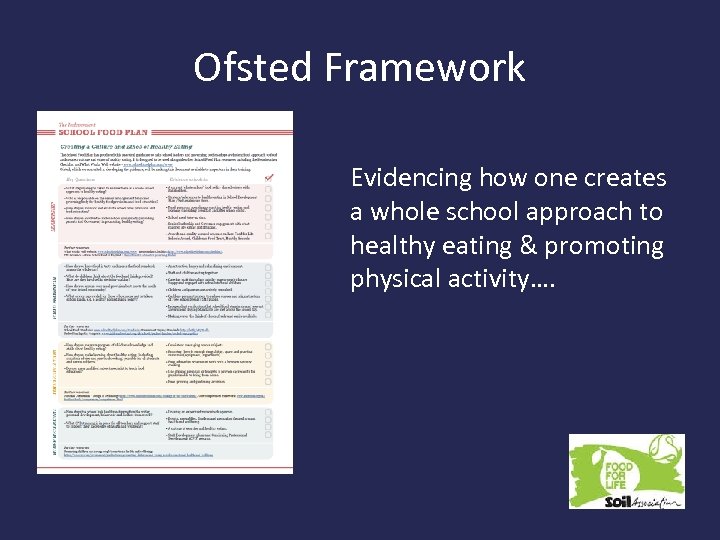 Ofsted Framework Evidencing how one creates a whole school approach to healthy eating &