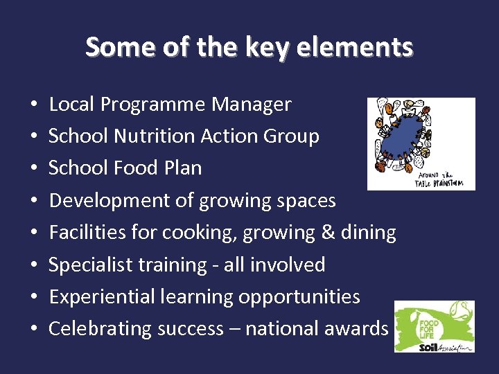 Some of the key elements • • Local Programme Manager School Nutrition Action Group