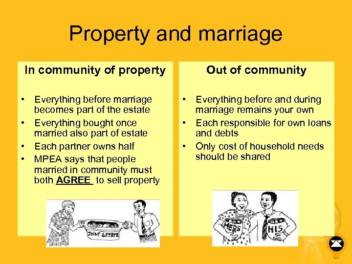 Property and marriage In community of property • Everything before marriage becomes part of