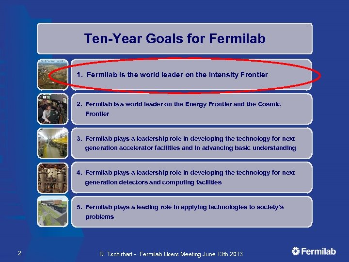 Ten-Year Goals for Fermilab 1. Fermilab is the world leader on the Intensity Frontier