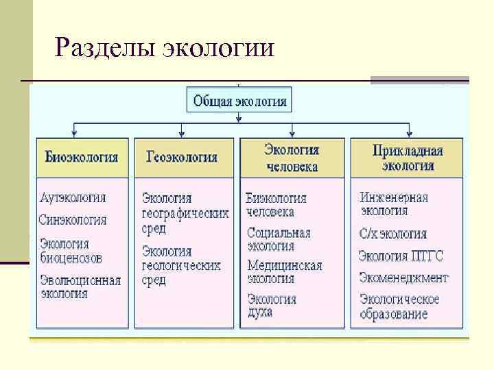 Разделы экологии