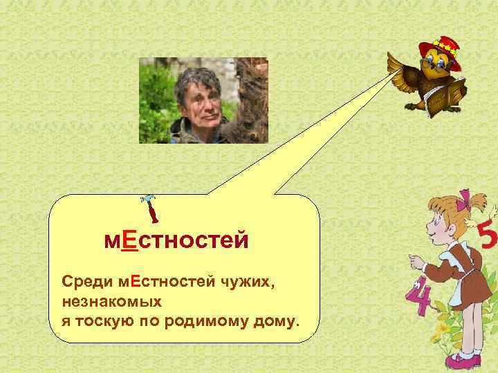  м. Естностей Среди м. Естностей чужих, незнакомых я тоскую по родимому дому. 