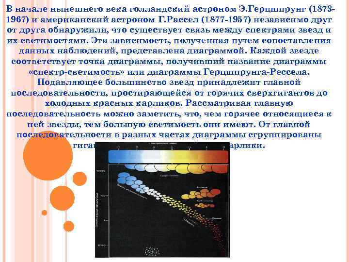 В начале нынешнего века голландский астроном Э. Герцшпрунг (18731967) и американский астроном Г. Рассел